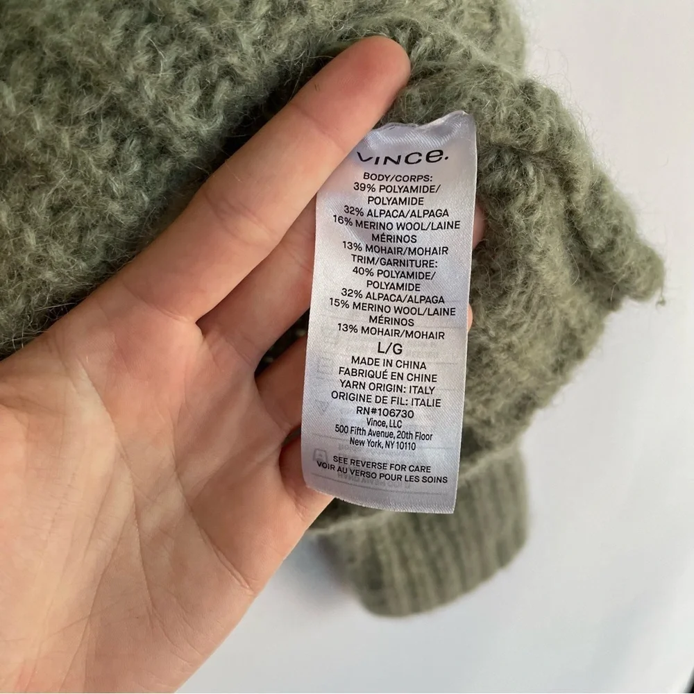 Vince - Marled Raglan Pullover in Jadeite Mohair Alpaca Blend Sweater Knit L